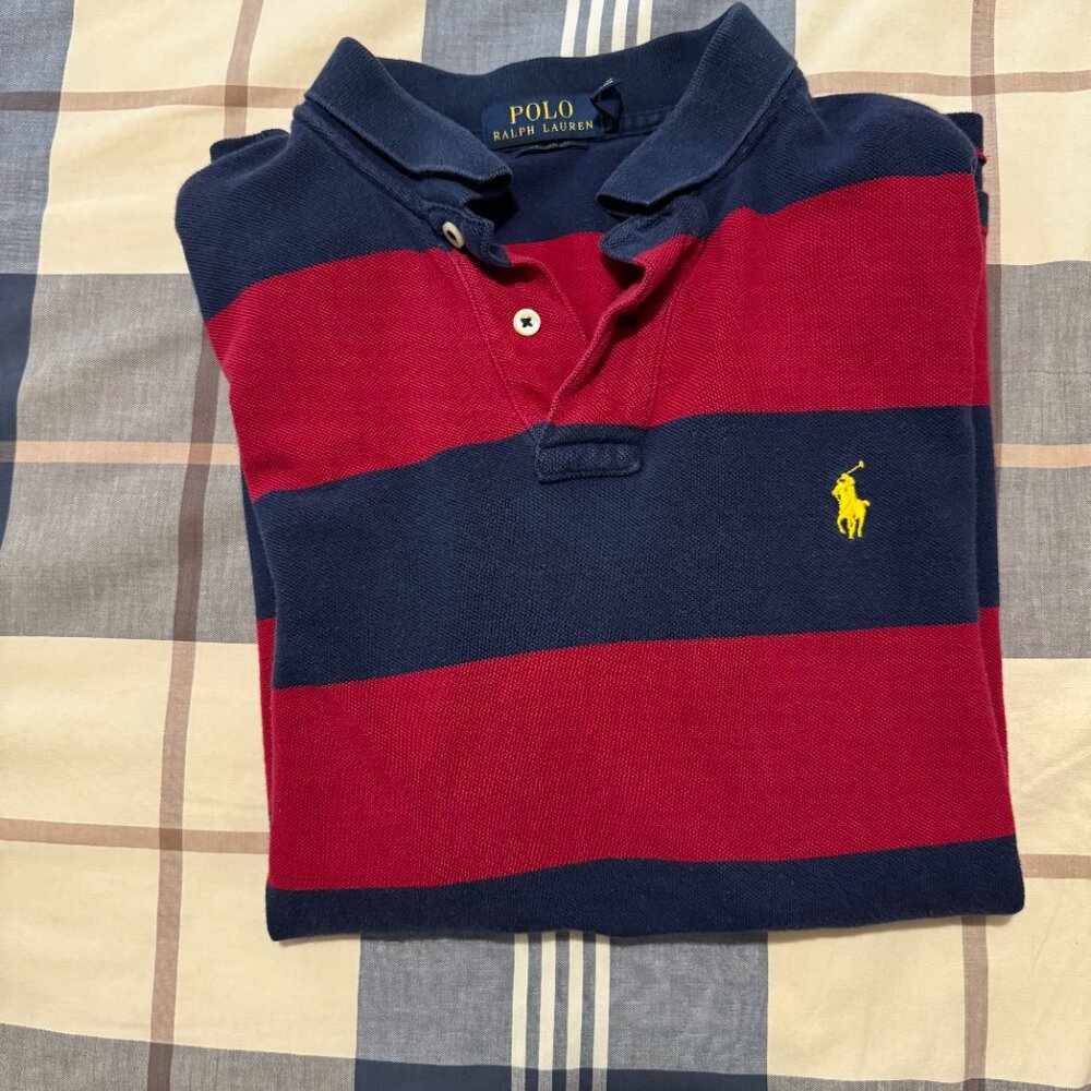 Polo Ralph Lauren Custom Fit Polo Shirt Size Medium Color Navy Blue and Red